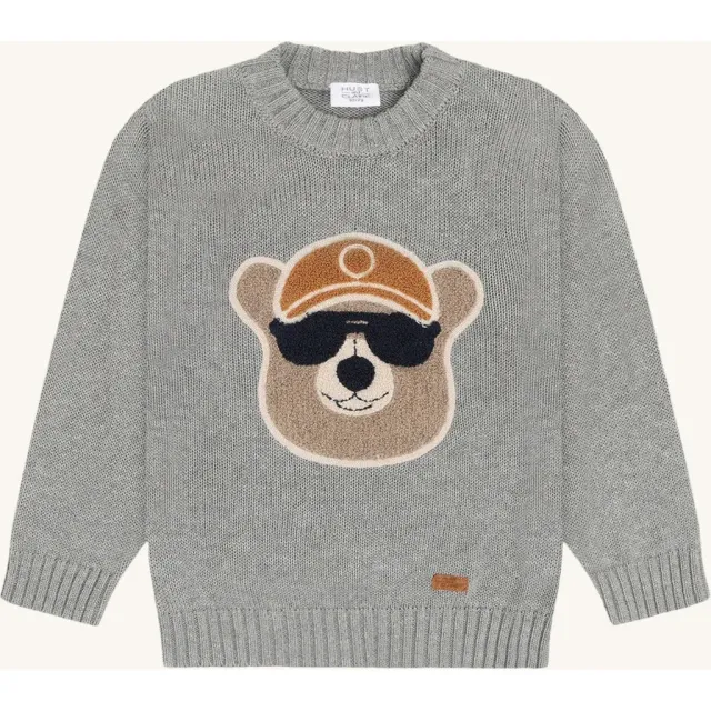 Hust & Claire Pelle Bear striktrøje Grey Melange bamse