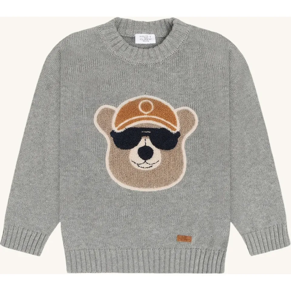 Hust & Claire Pelle Bear striktrøje Grey Melange bamse