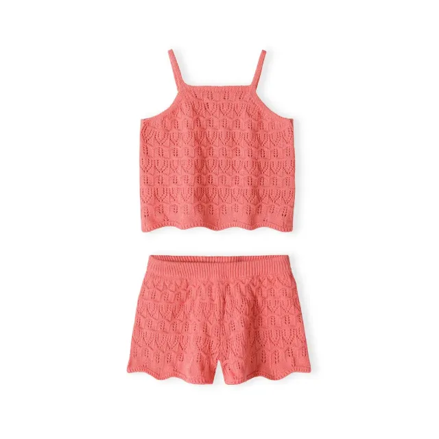 Minoti 44712 hæklet sæt koral top og shorts pige