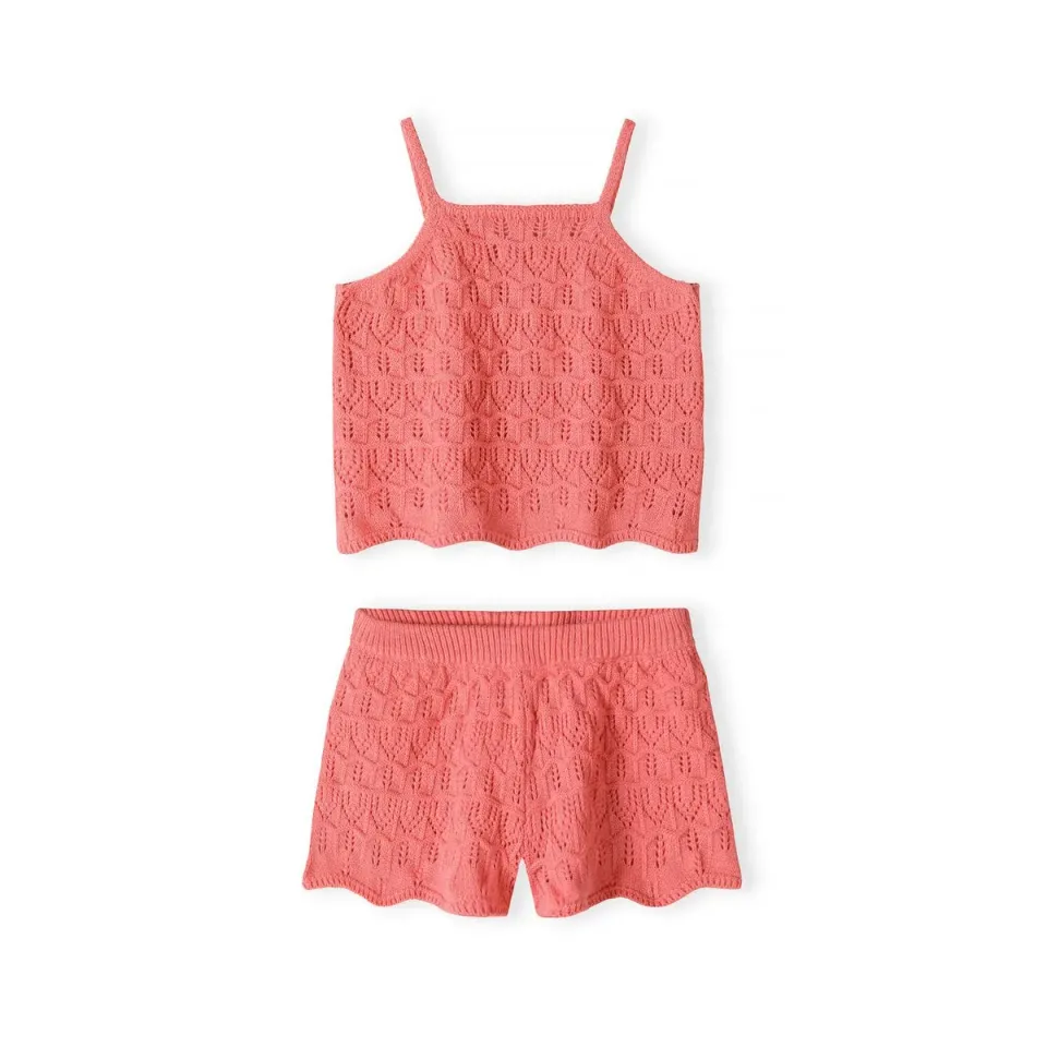 Minoti 44712 hæklet sæt koral top og shorts pige