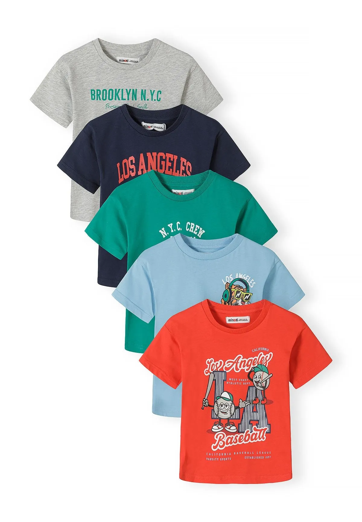 Minoti 44867 t-shirts til drenge 5-pak bomuld med print