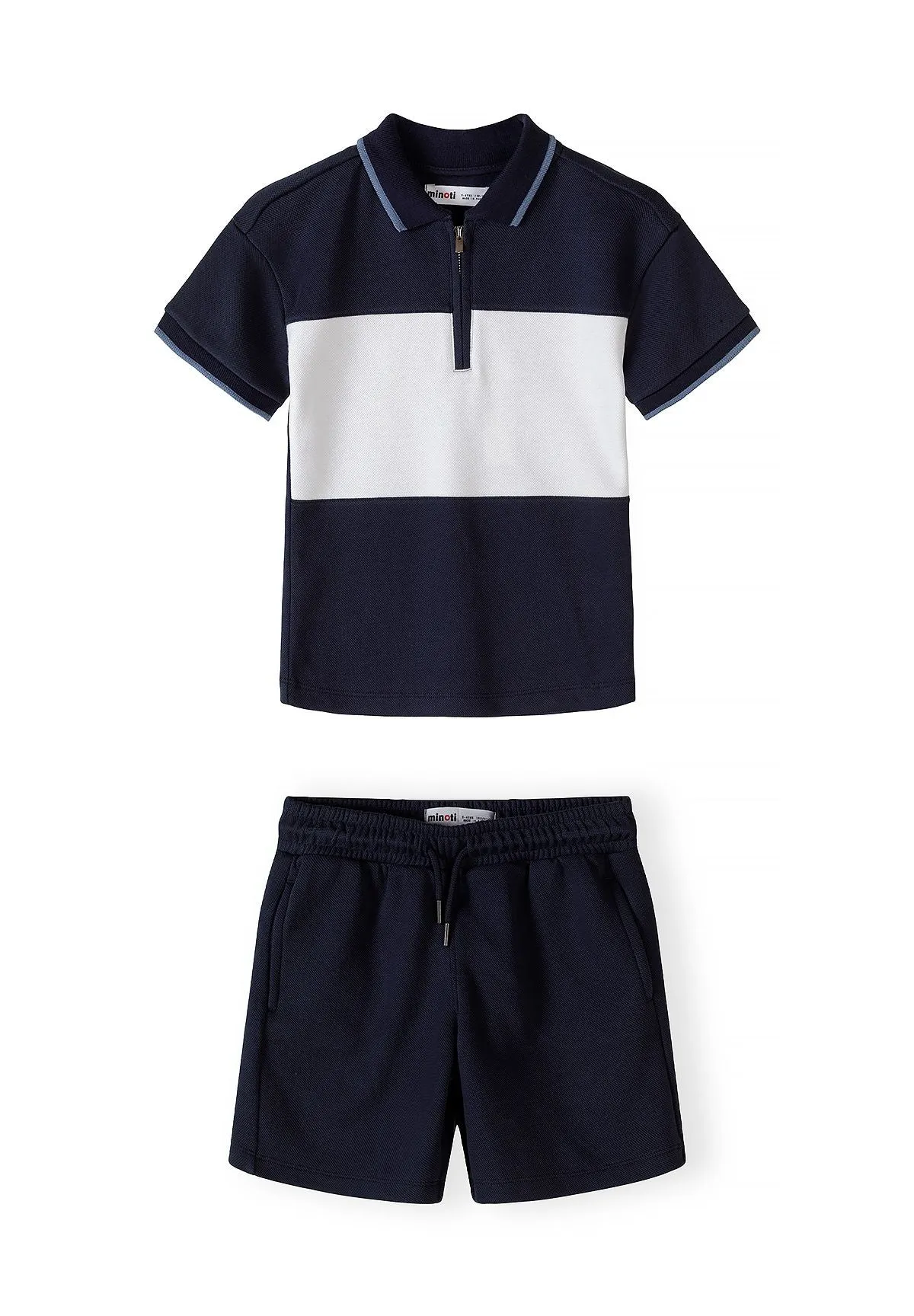 Minoti 44887 polo shorts sæt mørkeblå piqué