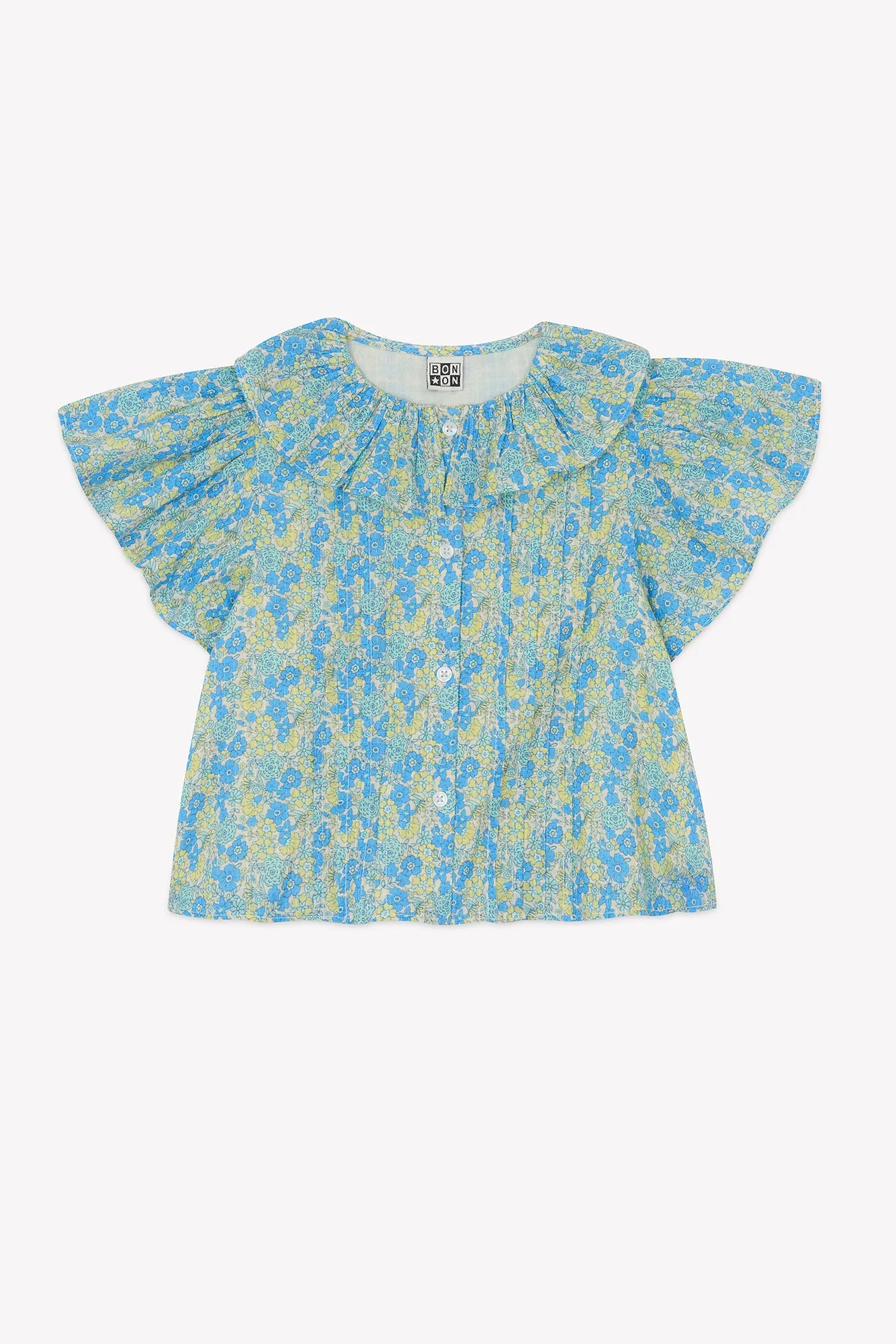 Bonton Nancy Fleurs Vintage Bleu bluse bomuld