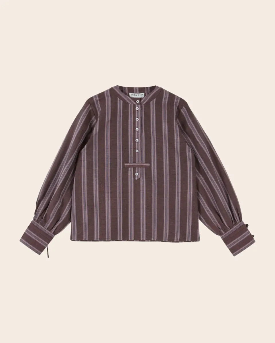 Emile et Ida Erine bluse lilla stribet khadi bomuld