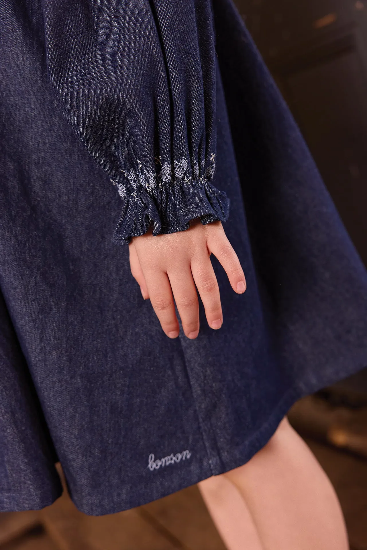 Bonton Babouchka Chambray Coton kjole broderi