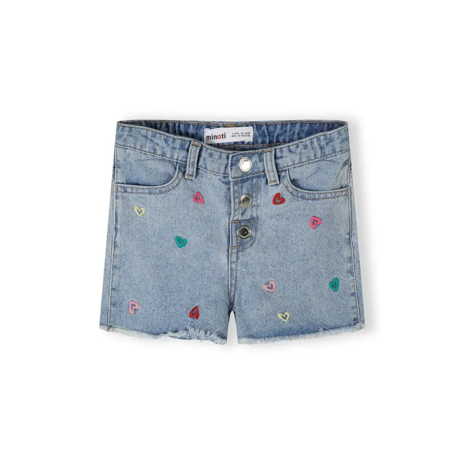 Minoti 44690 denimshorts lyseblå med hjerter