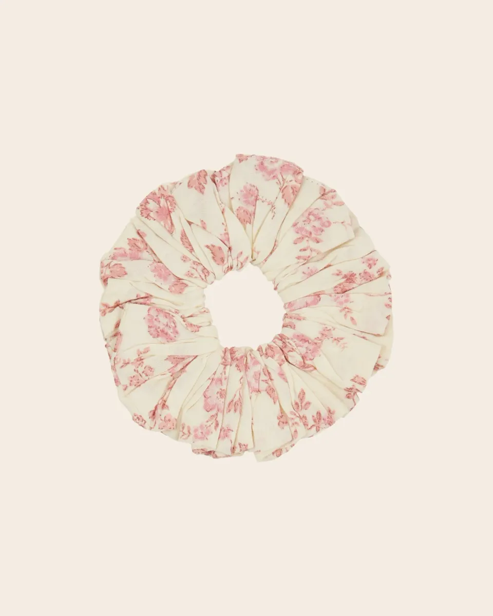 Emile et Ida scrunchie ecru rosa blomst bomuld