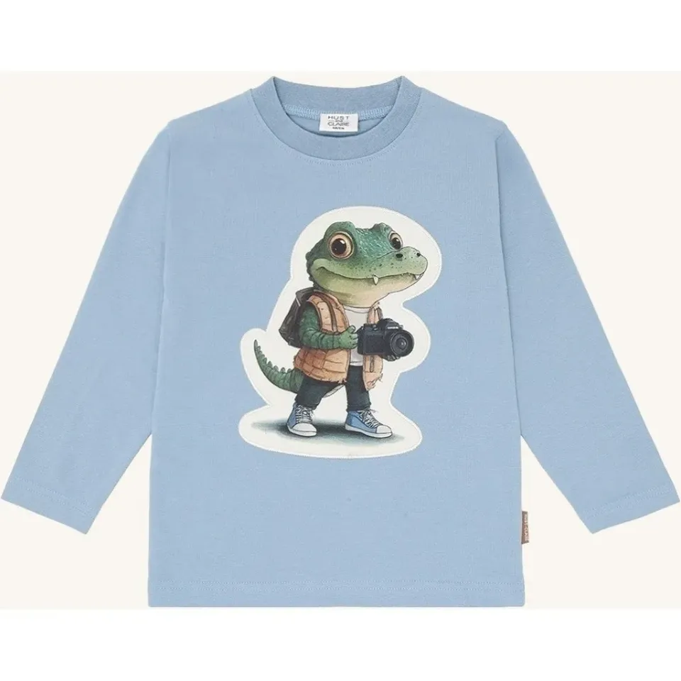 Hust & Claire Anton Croco bluse Light Blue langærmet
