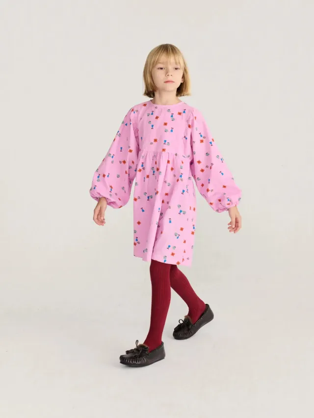 Bobo Choses Blossom vævet kjole lyserød økologisk bomuld