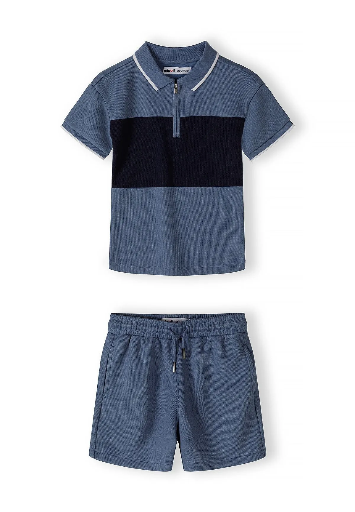 Minoti polo sæt blå colourblock til drenge