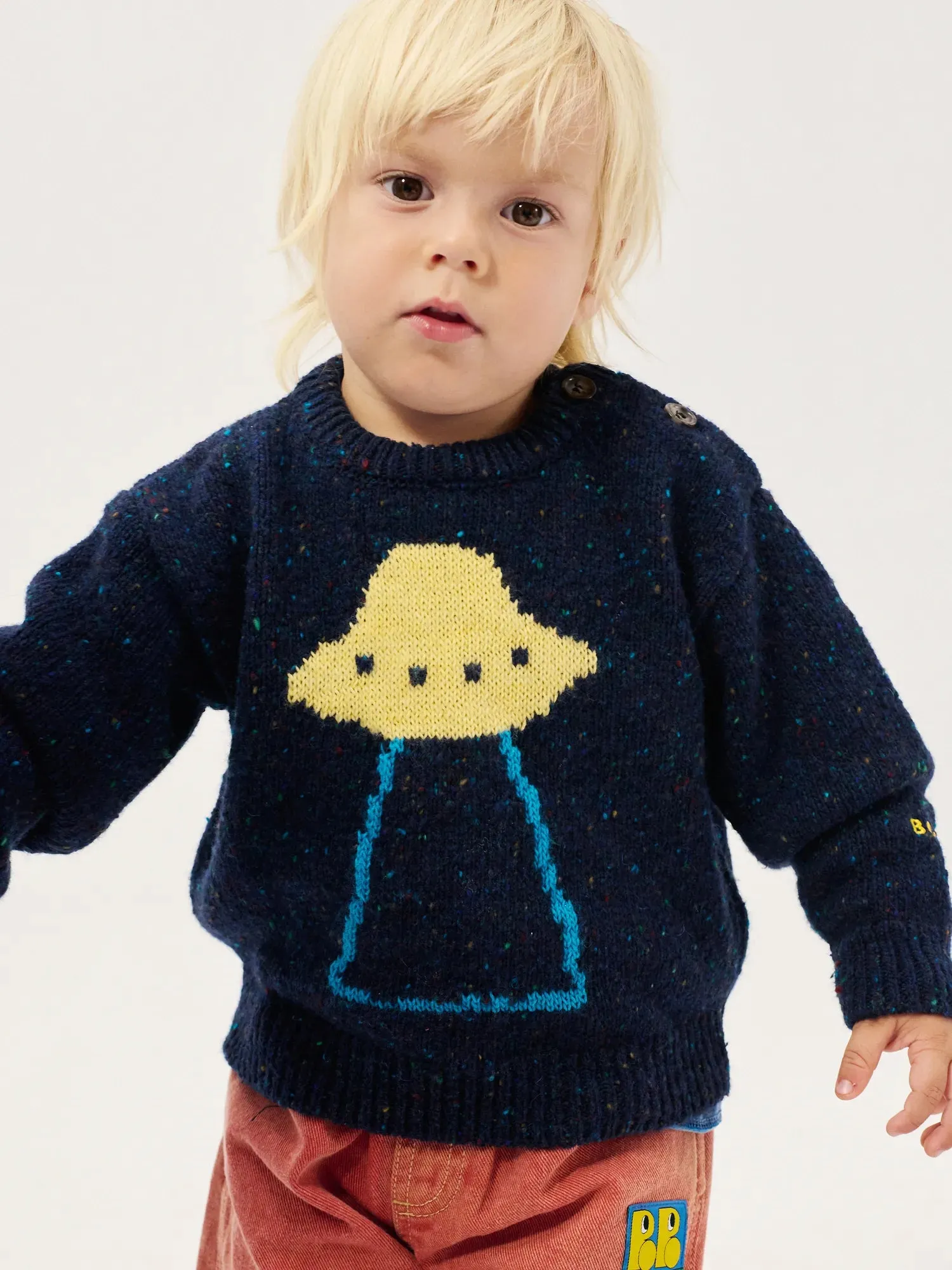 Bobo Choses Pixel Abduction striktrøje blå uld