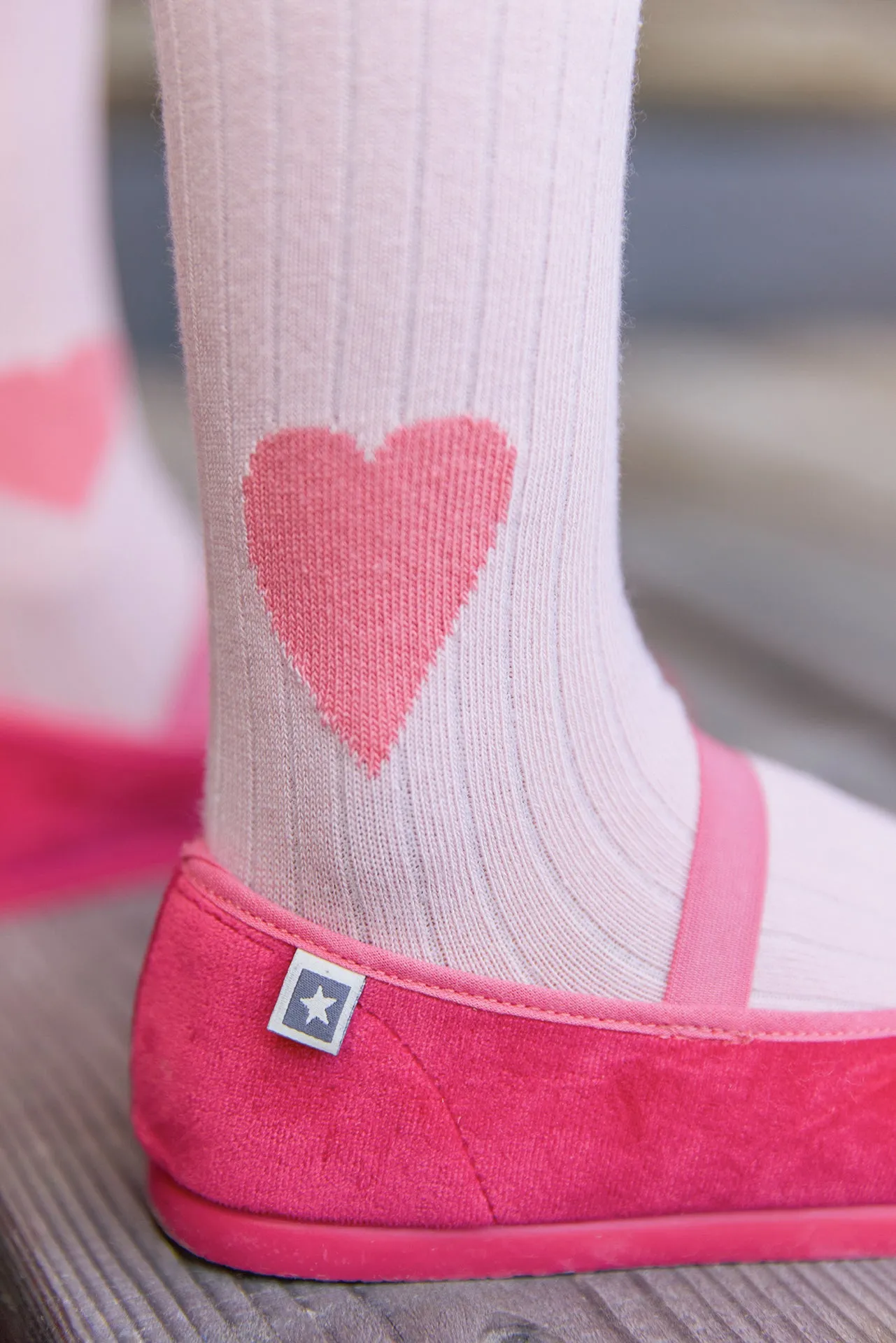 Bonton Sarra ballerina velour rosa glimmerhjerte