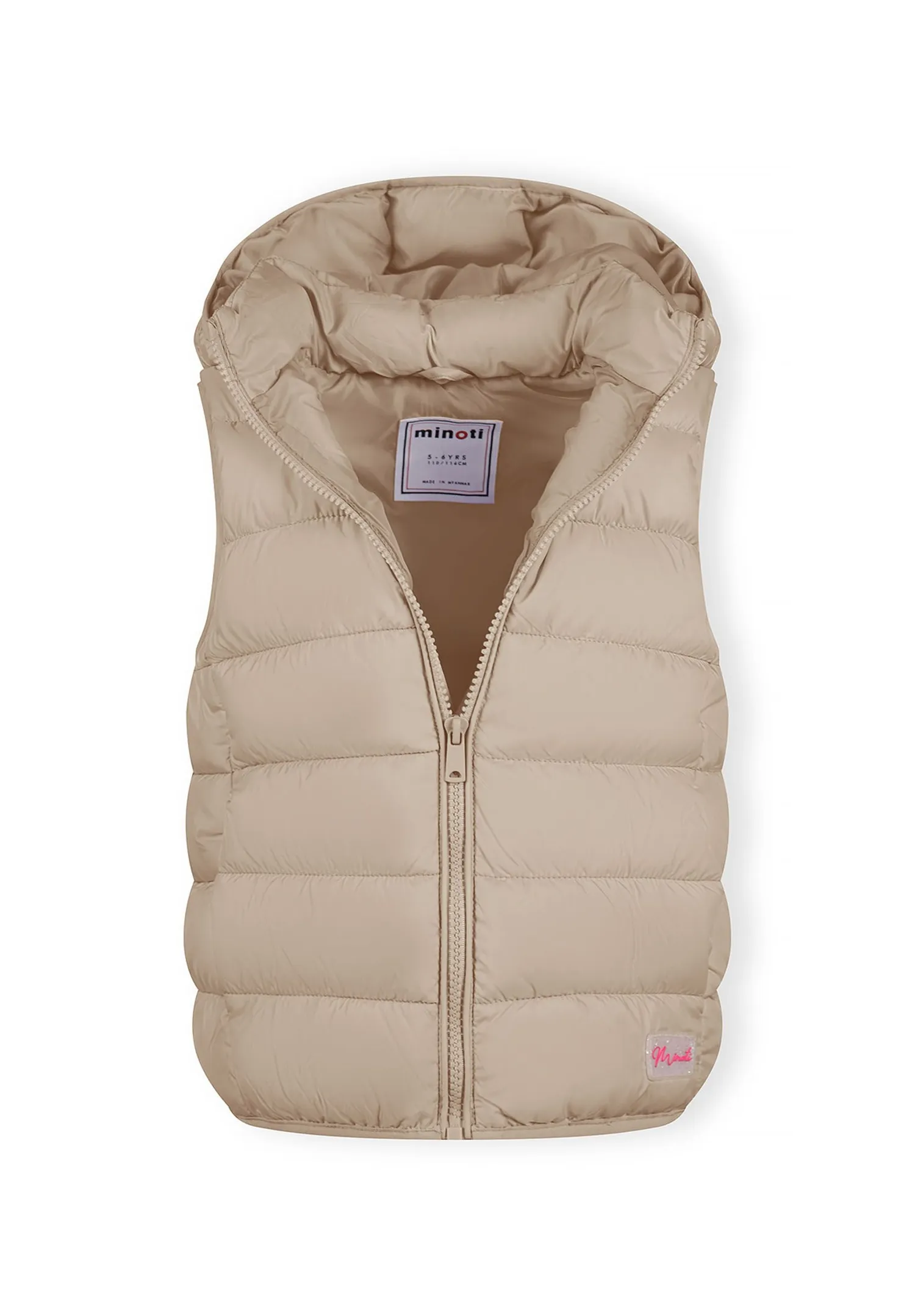 Minoti 40317 quiltet vest beige med hætte