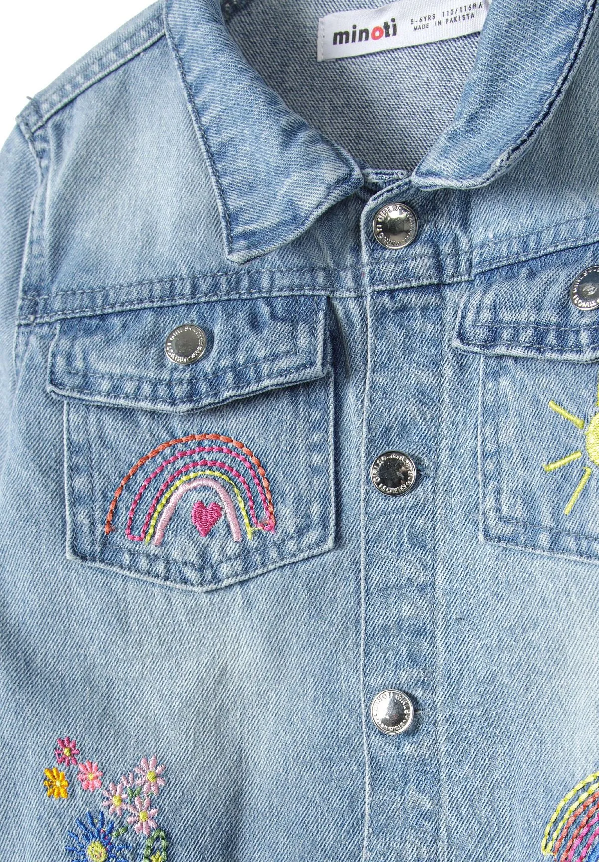 Minoti 42699 jeansjakke lyseblå broderi til piger