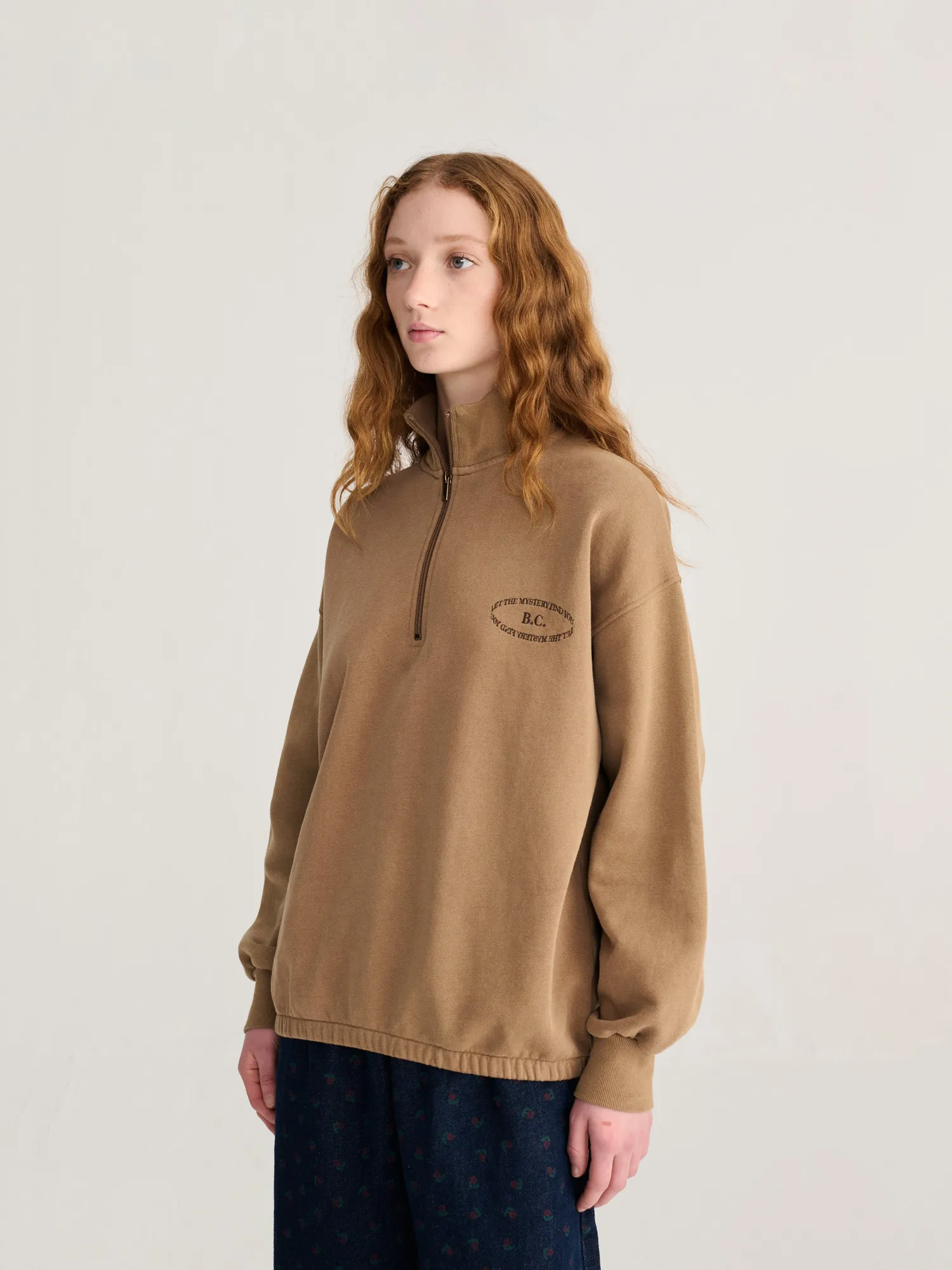 Bobo Choses All About Monsters half zip sweatshirt khaki