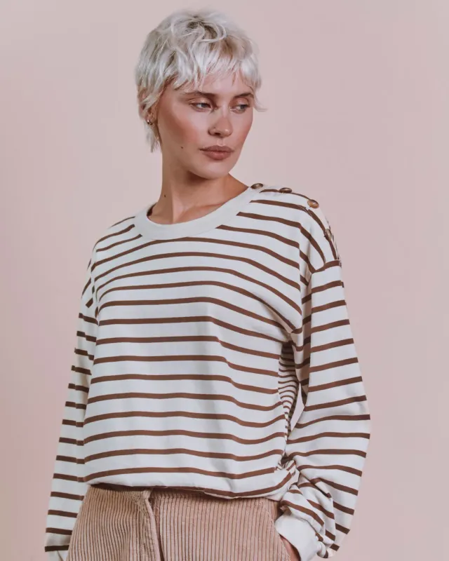 Emile et Ida Rayé sweatshirt brun stribet bomuld