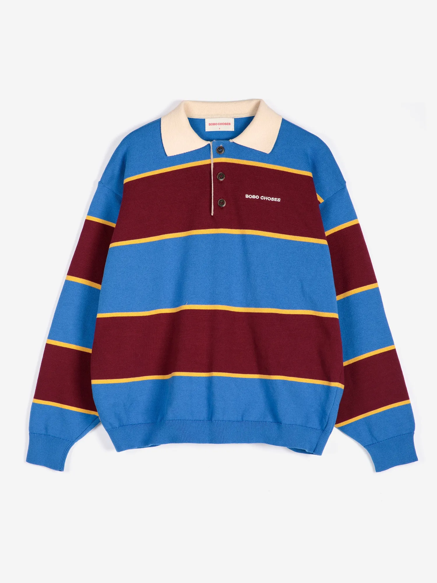 Bobo Choses Striped Cotton Polo striktrøje blå økologisk bomuld