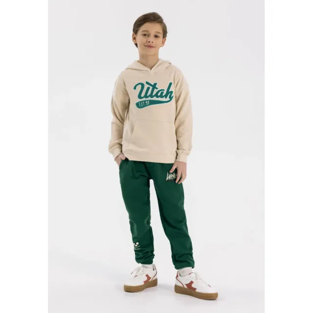 Minoti 42570 hoodie til drenge creme oversize bomuld