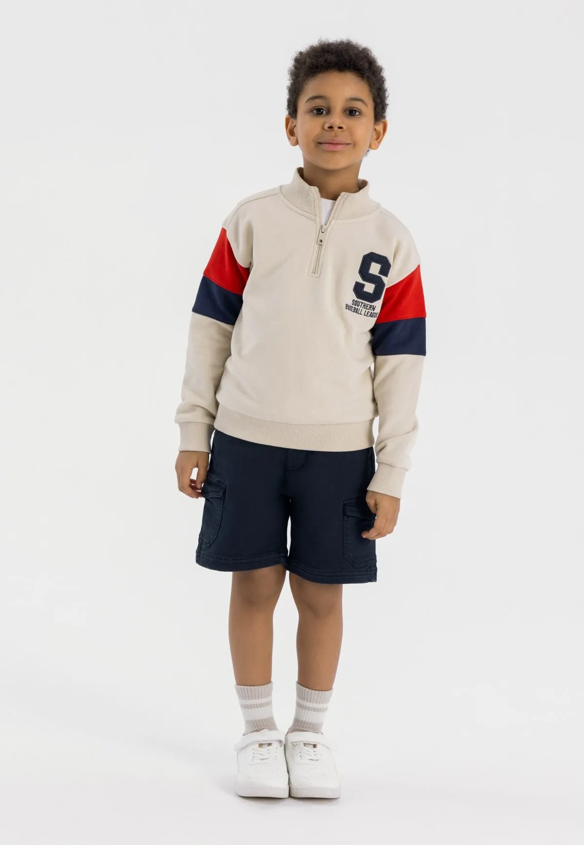 Minoti 42555 Half-zip sweatshirt drenge naturhvid