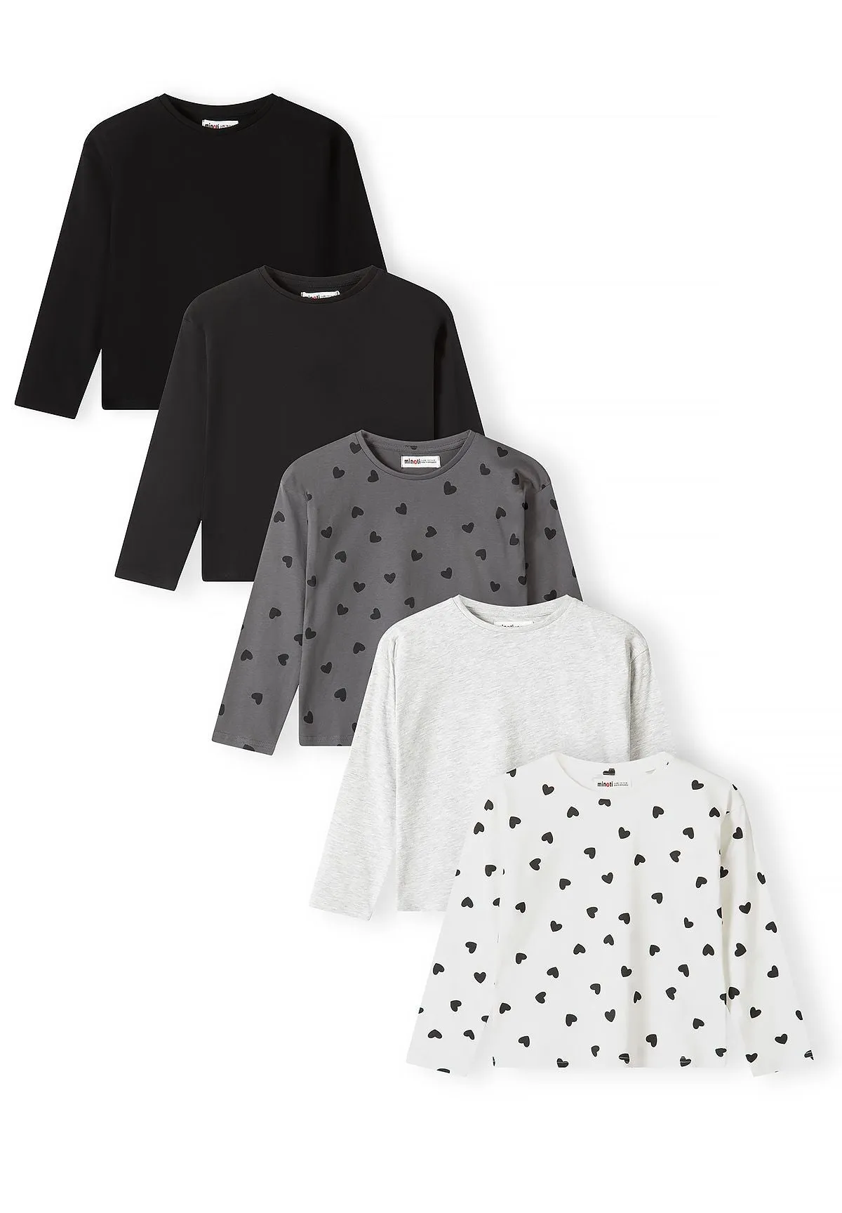 Minoti 45633 langærmede t-shirts til piger 5-pak hjerter