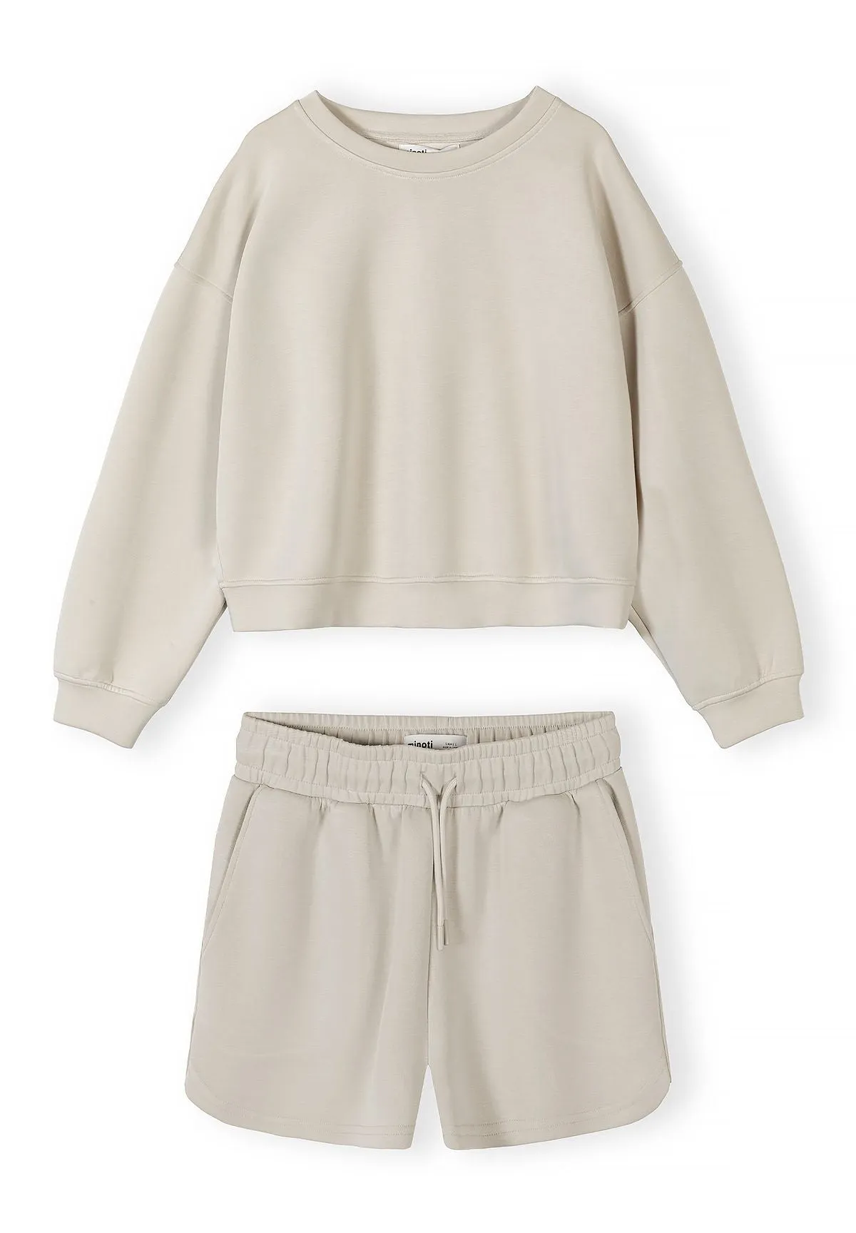 Minoti 44981 sweatshirt shorts sæt beige til kvinder