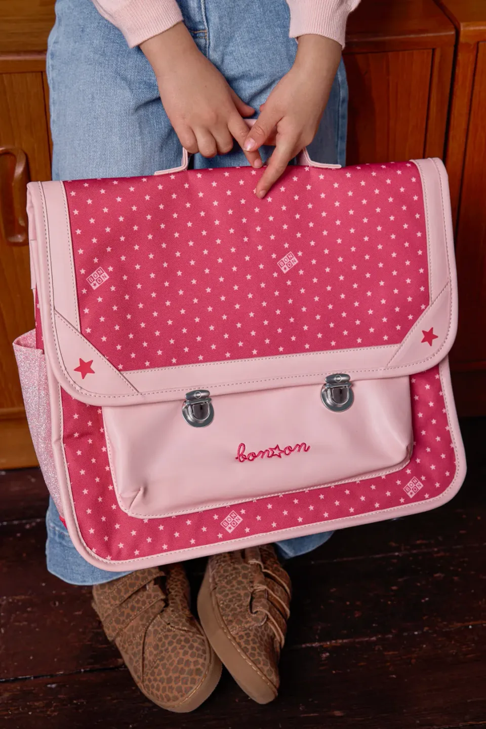 Bonton Cartable Rose Étoiles skoletaske bomuld stjerner