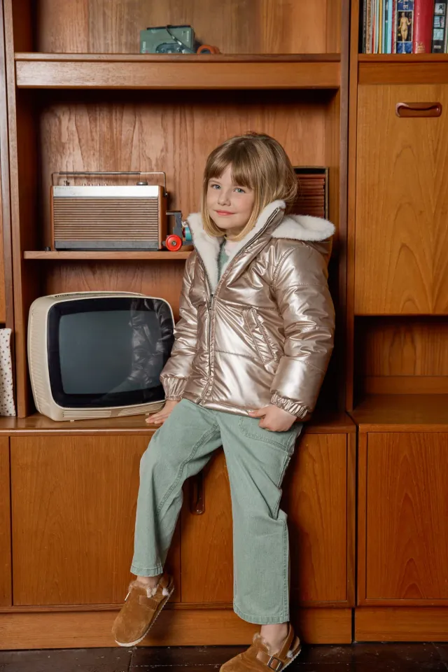 Bonton Moove Champagne dynejakke metallic hætte