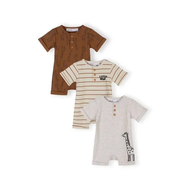 Minoti 44554 sparkdragt kort ærme beige 3-pak rib