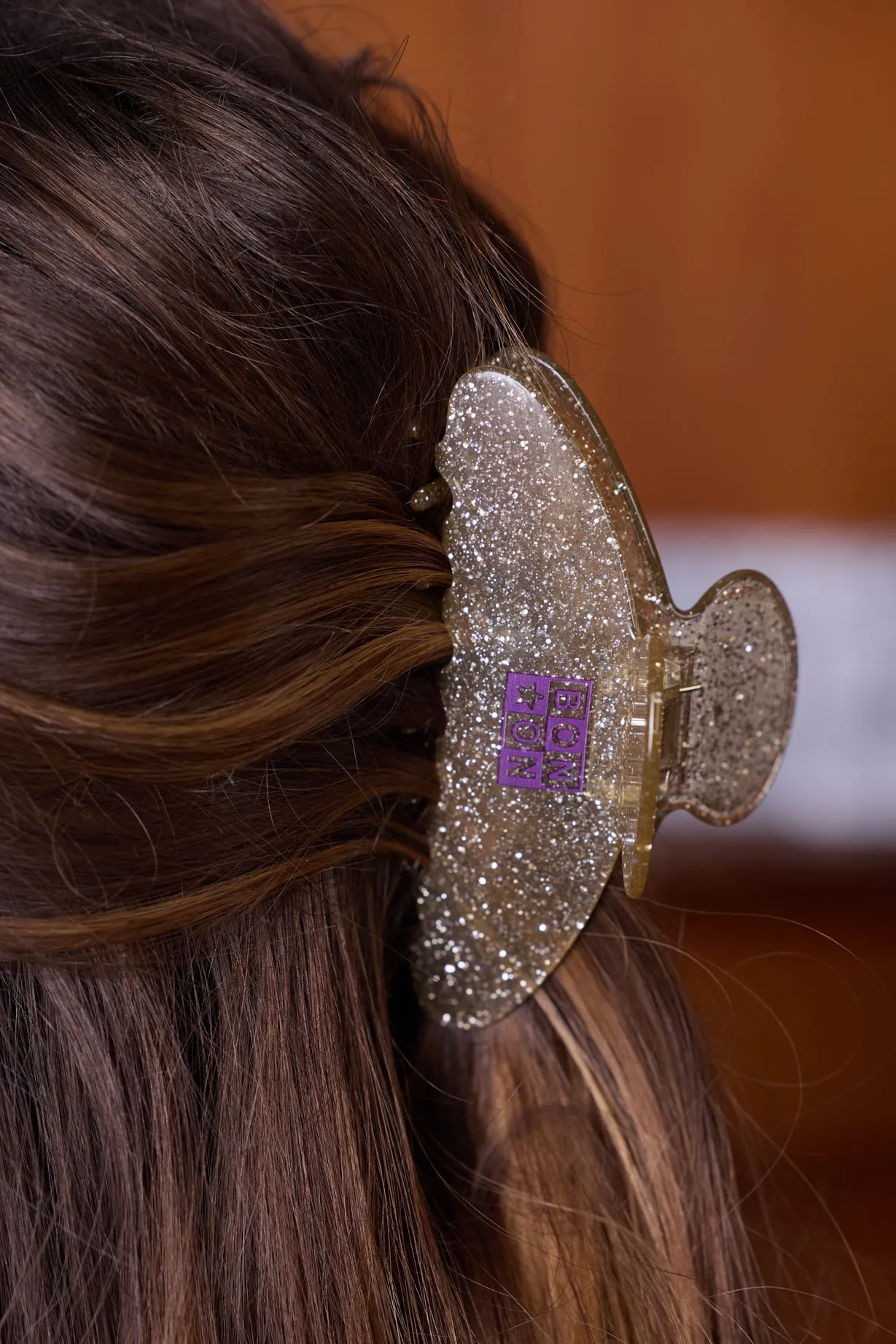 Bonton hårklemme brun glimmer stor model
