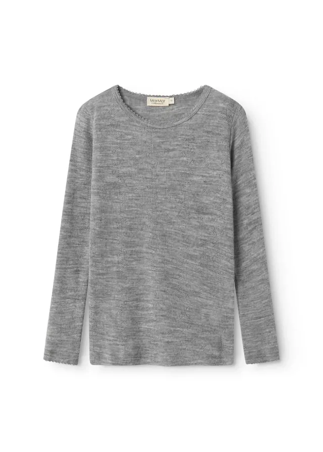 MarMar Tamra uld T-shirt Grey Melange pointelle