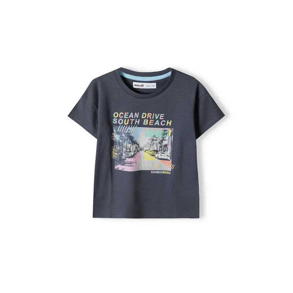 Minoti 38401 t-shirt mørkegrå ocean print drenge