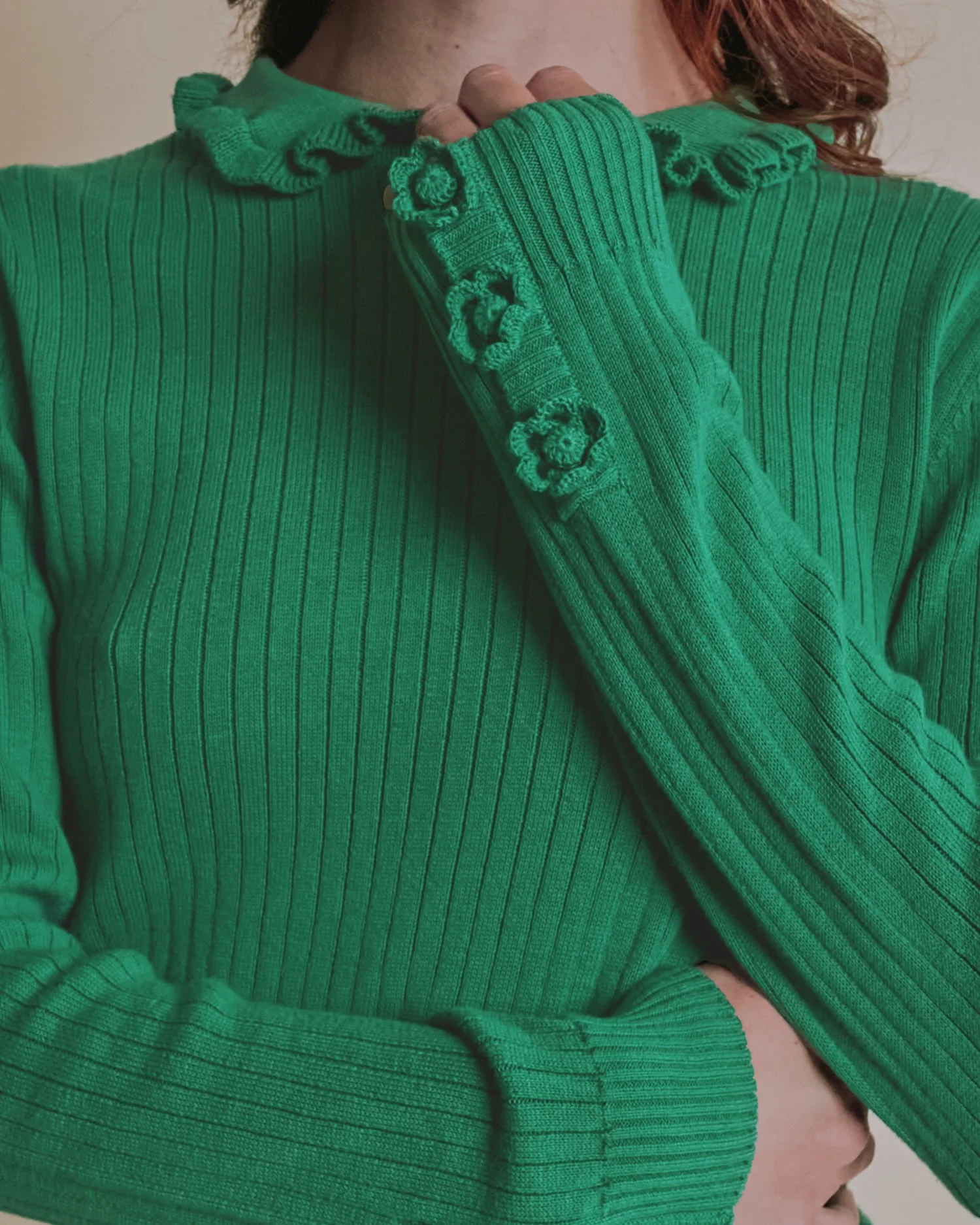 Emile et Ida Eliane pullover grøn rib flæsekrave
