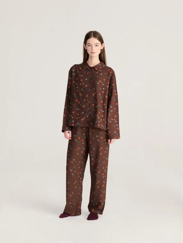 Bobo Choses Blossom fluid flannel nattøjssæt mørkebrun