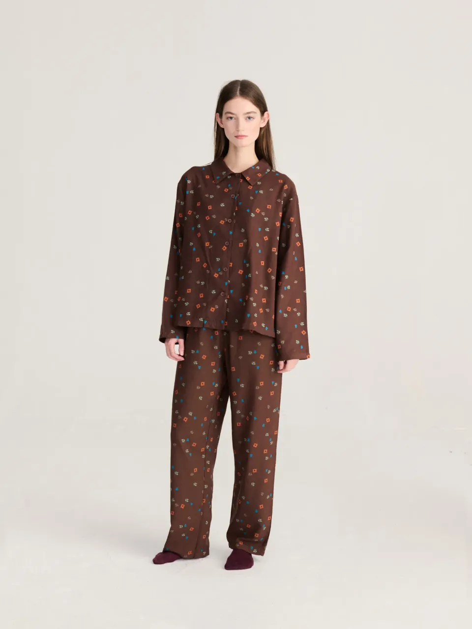 Bobo Choses Blossom fluid flannel nattøjssæt mørkebrun
