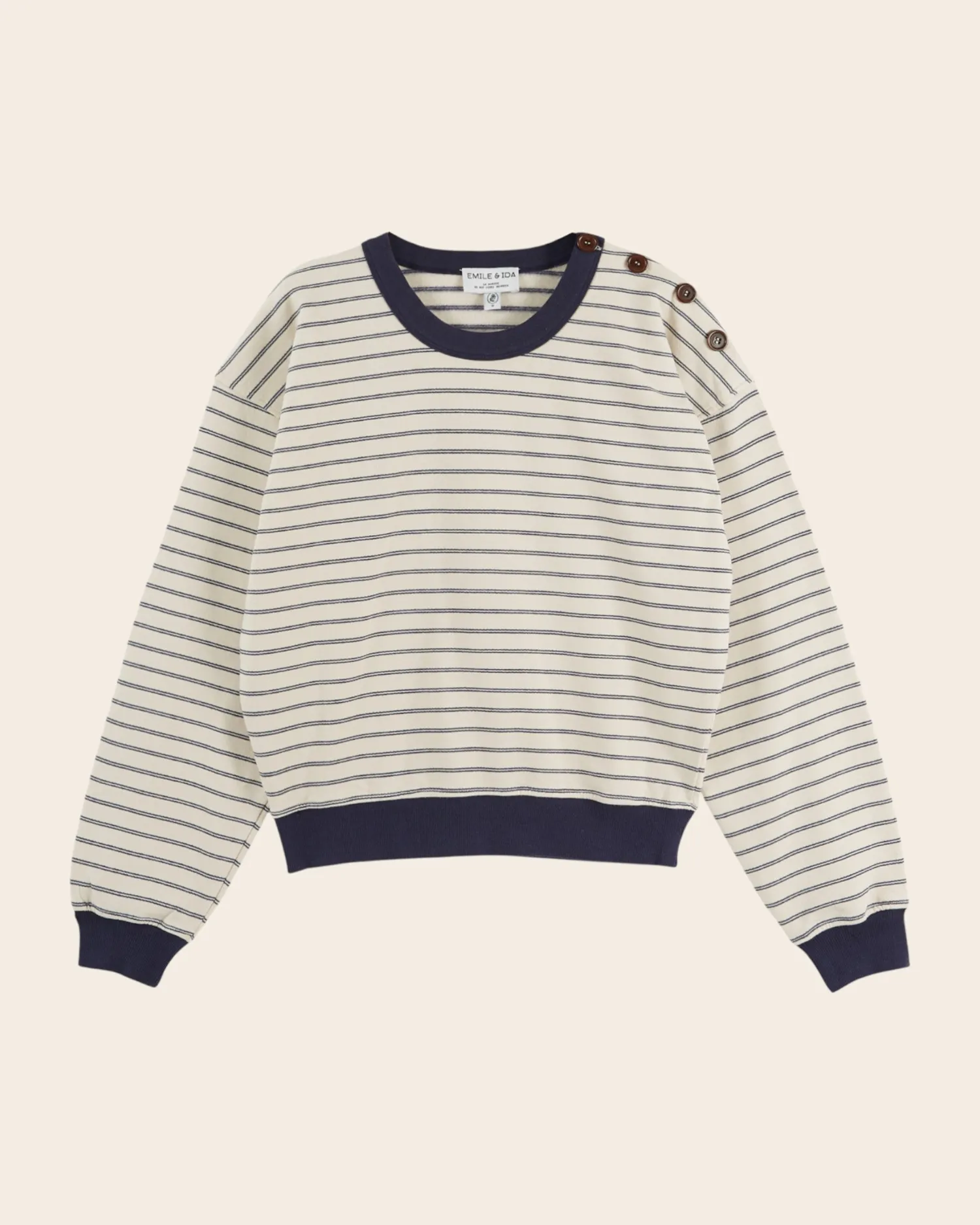 Emile et Ida Elliot sweatshirt dame ecru stribet øko