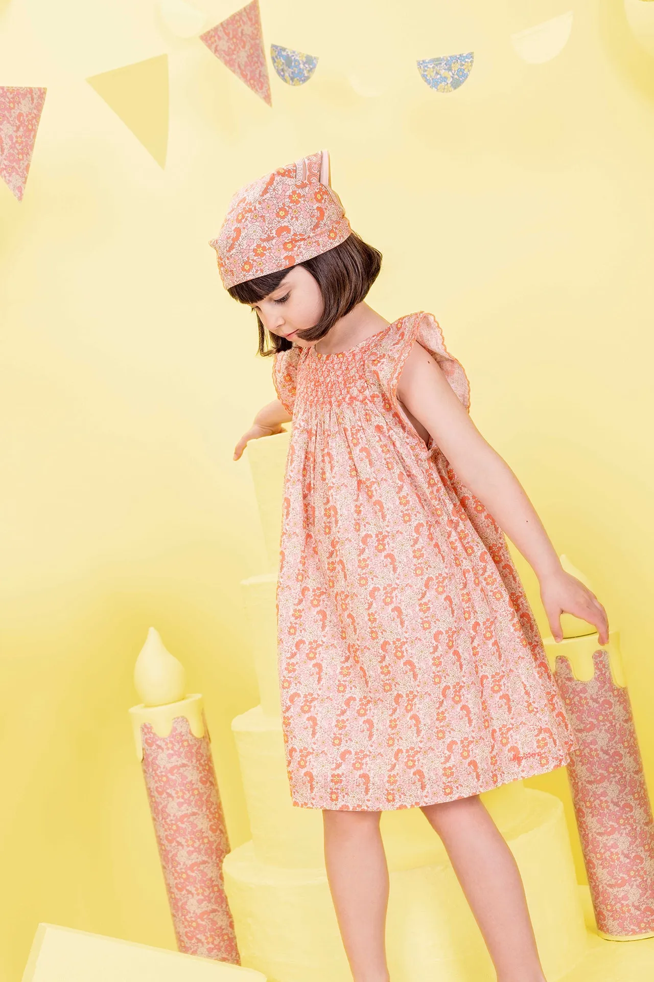 Bonton Léna Vintage Rose kjole rosa blomstret bomuld