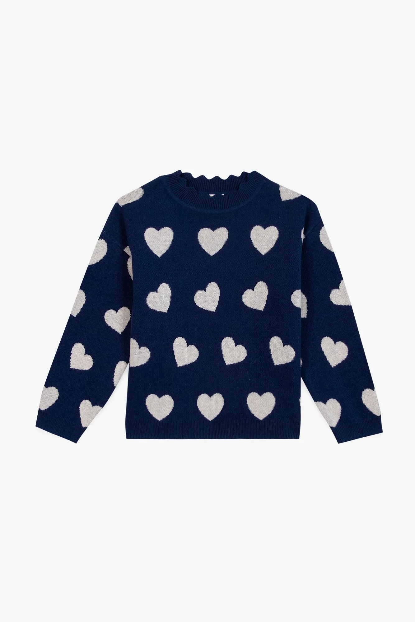 Bonton Mila pullover blå hvidt hjertemønster