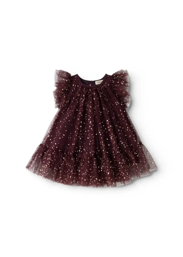 MarMar Copenhagen Daya tylkjole Deep Mulberry guldprikker