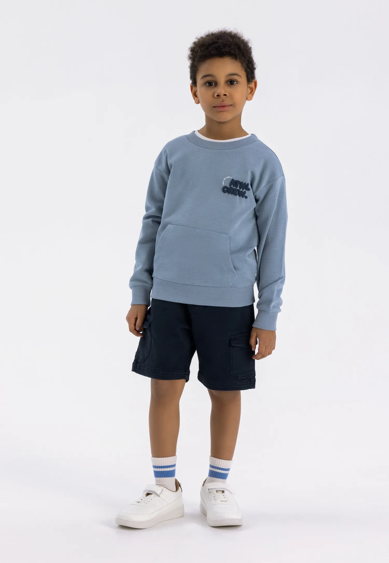 Minoti 42502 sweatshirt støvblå dreng kængurulomme
