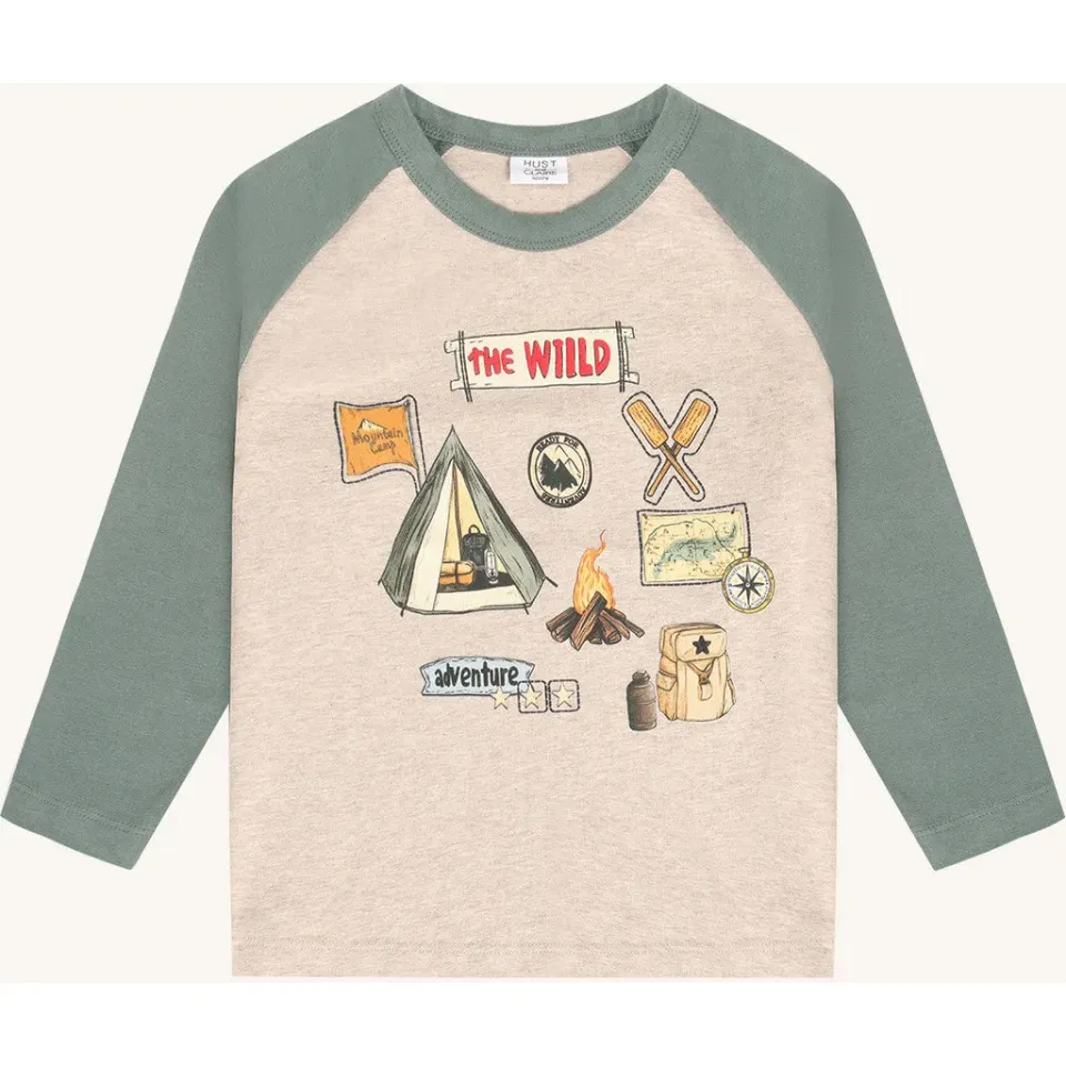 Hust & Claire Anton Wild Life langærmet t-shirt beige bomuld