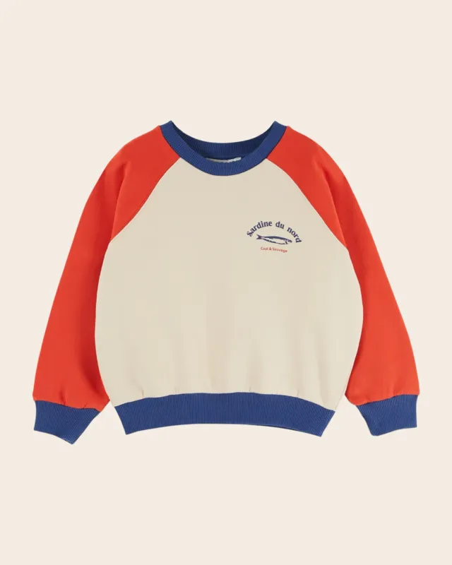 Emile et Ida Tricolore sweatshirt ecru sardine økologisk