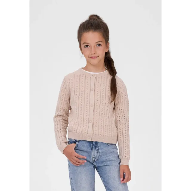 Minoti 45692 strikjakke beige 104 hulmønster