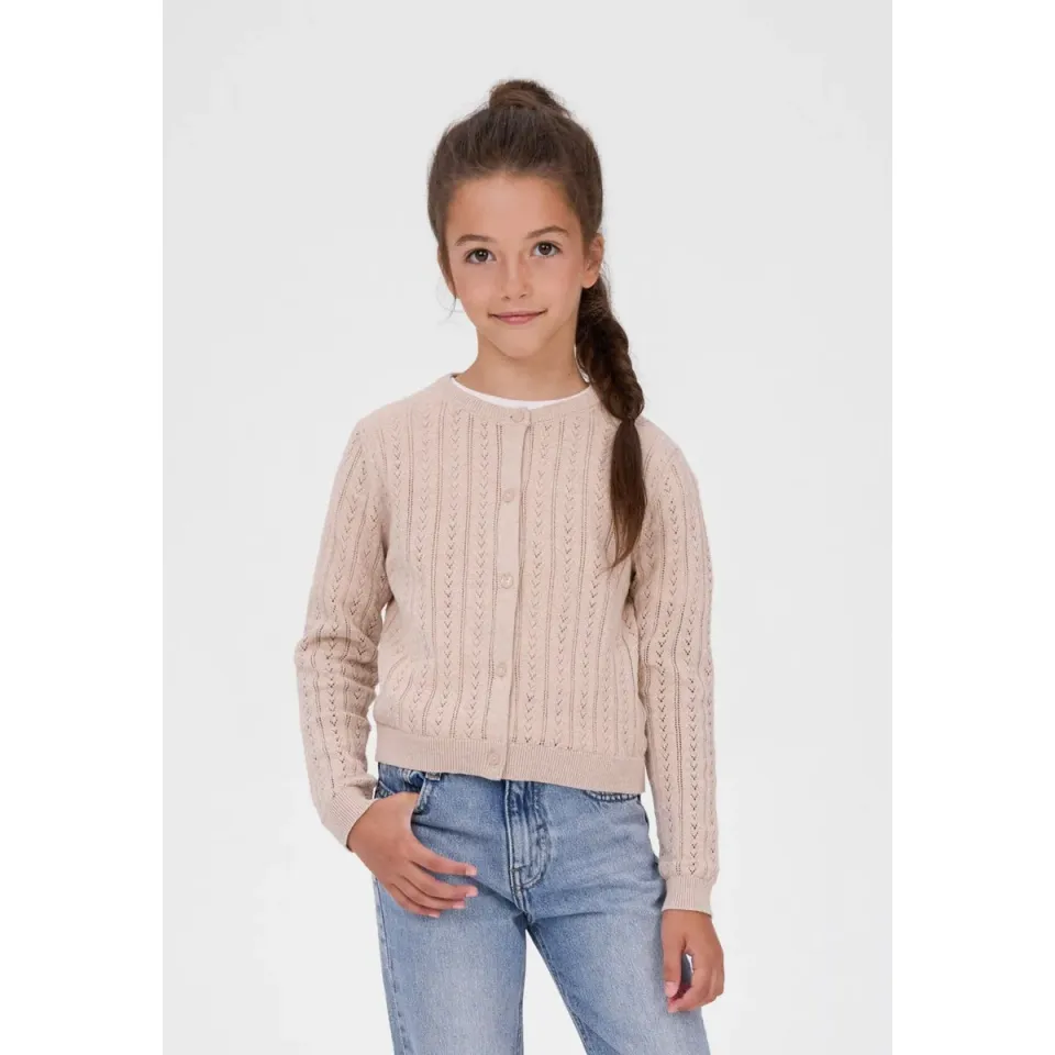 Minoti 45692 strikjakke beige 104 hulmønster