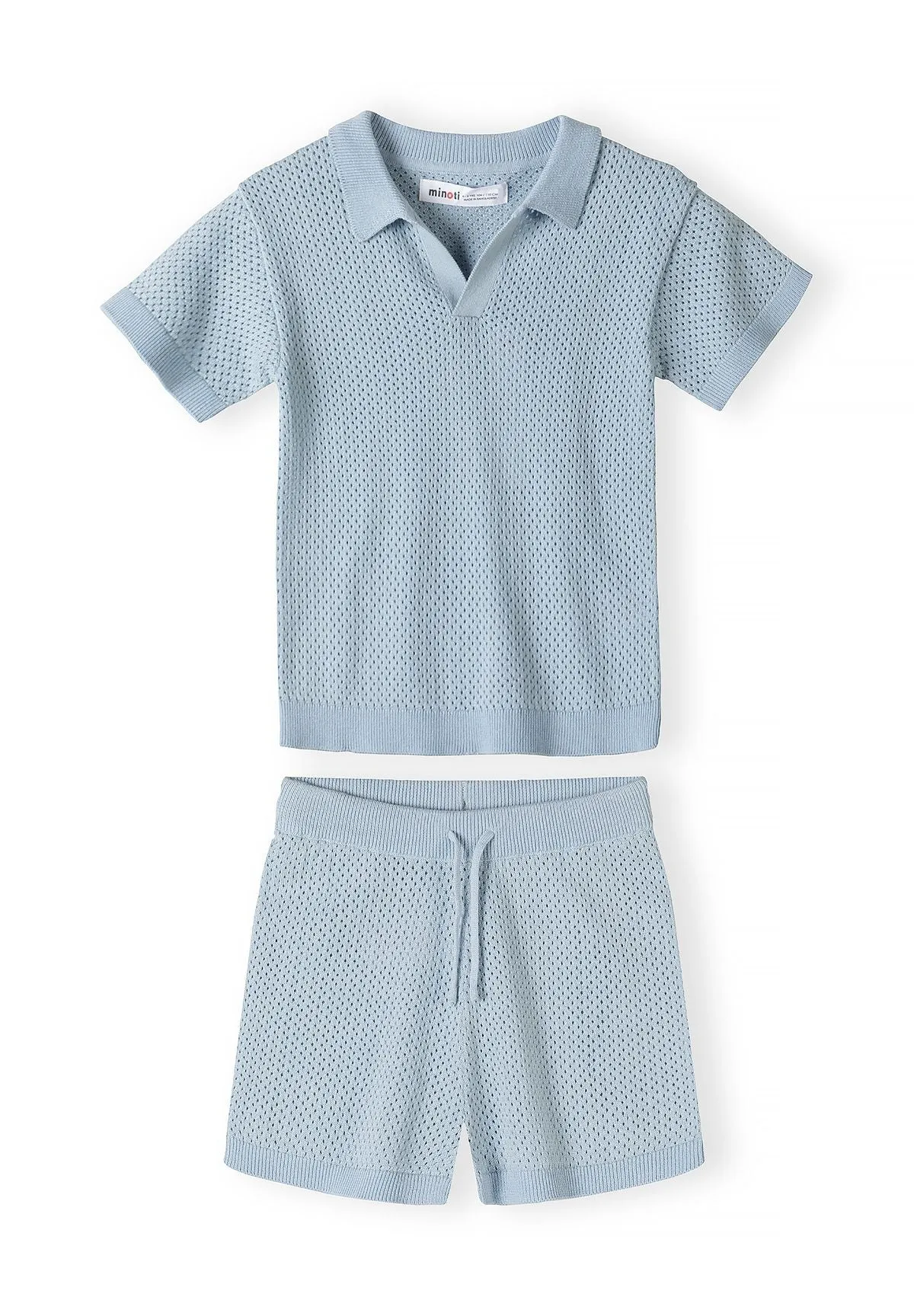 Minoti 44722 strikset lyseblå polo shorts