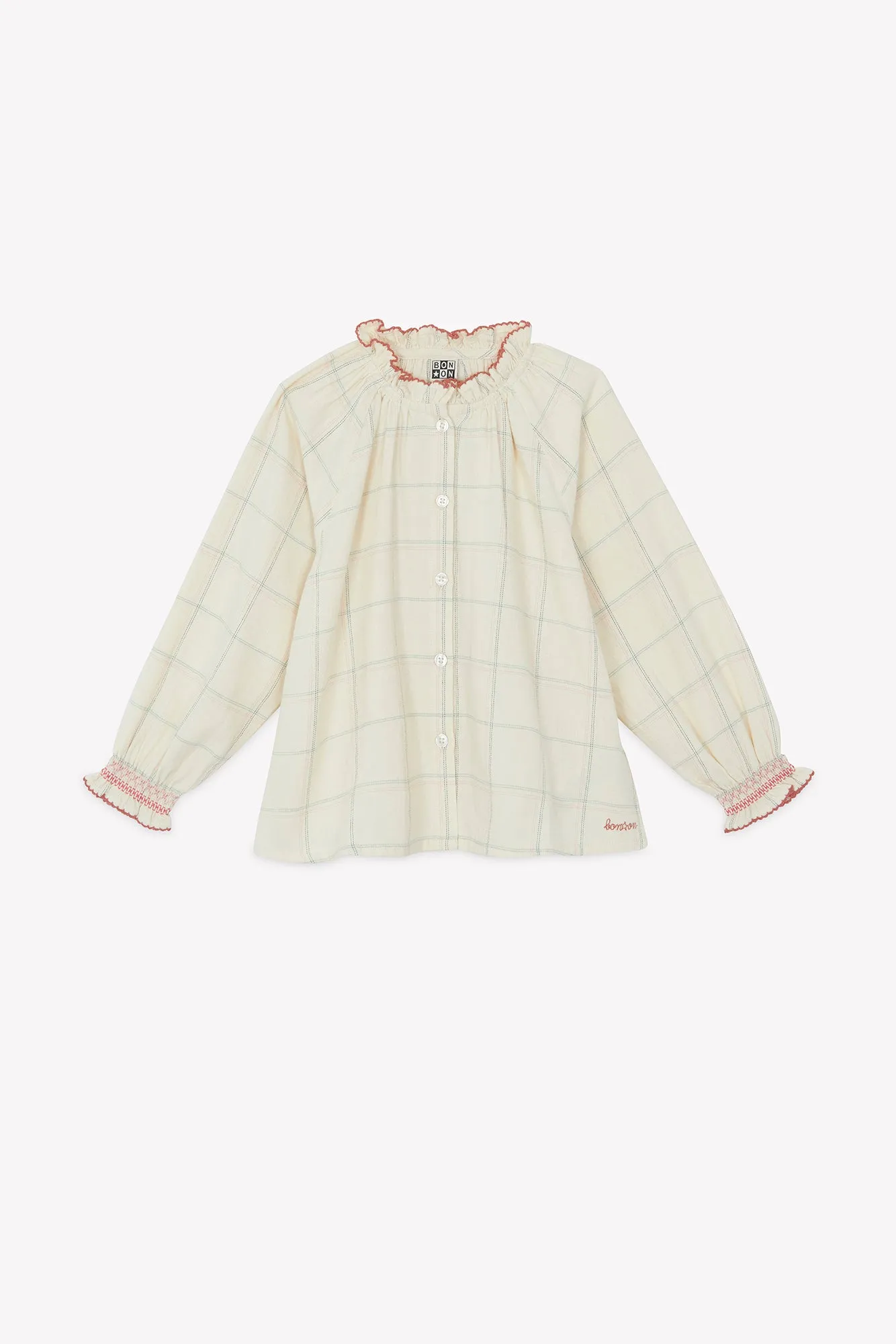 Bonton Reinette bluse ternet flannel rød stikning