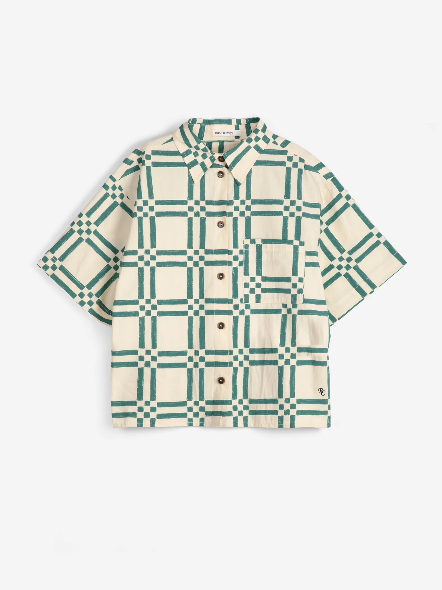 Bobo Choses Squares all over poplinskjorte beige XS