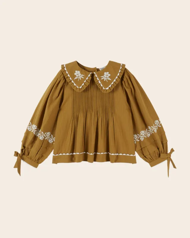 Emile et Ida Brodee olive bluse olivengrøn broderi