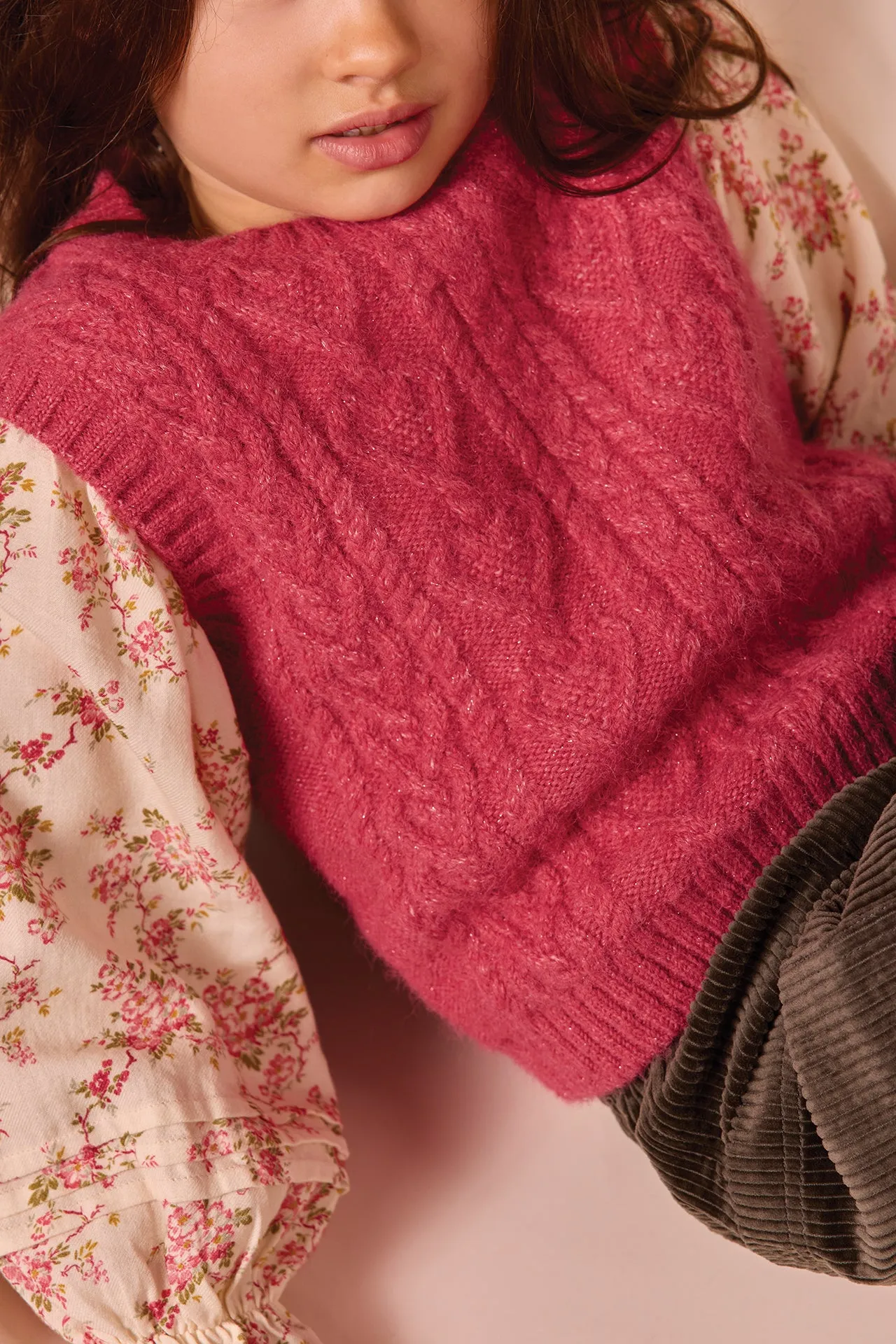 Bonton Lucia Rose Elizabeth strikvest rosa uld