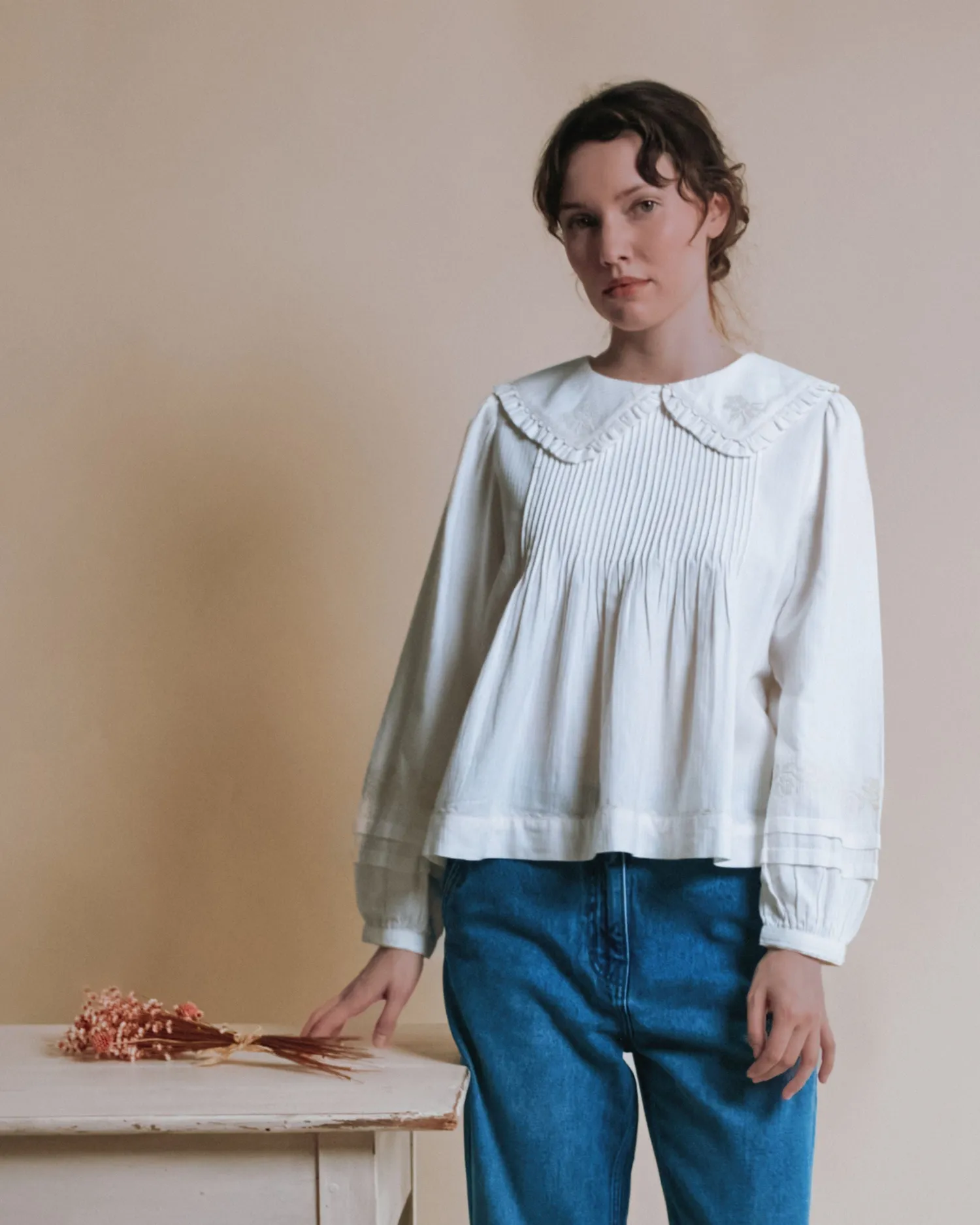 Emile et Ida Elena bluse ecru broderet
