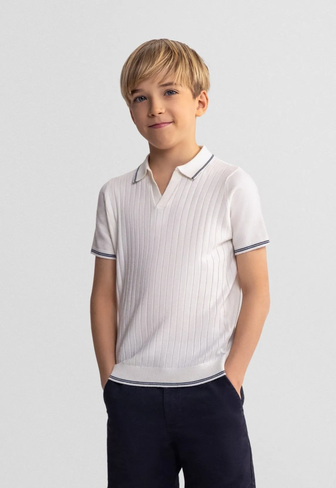 Minoti 44728 strik polo creme drenge